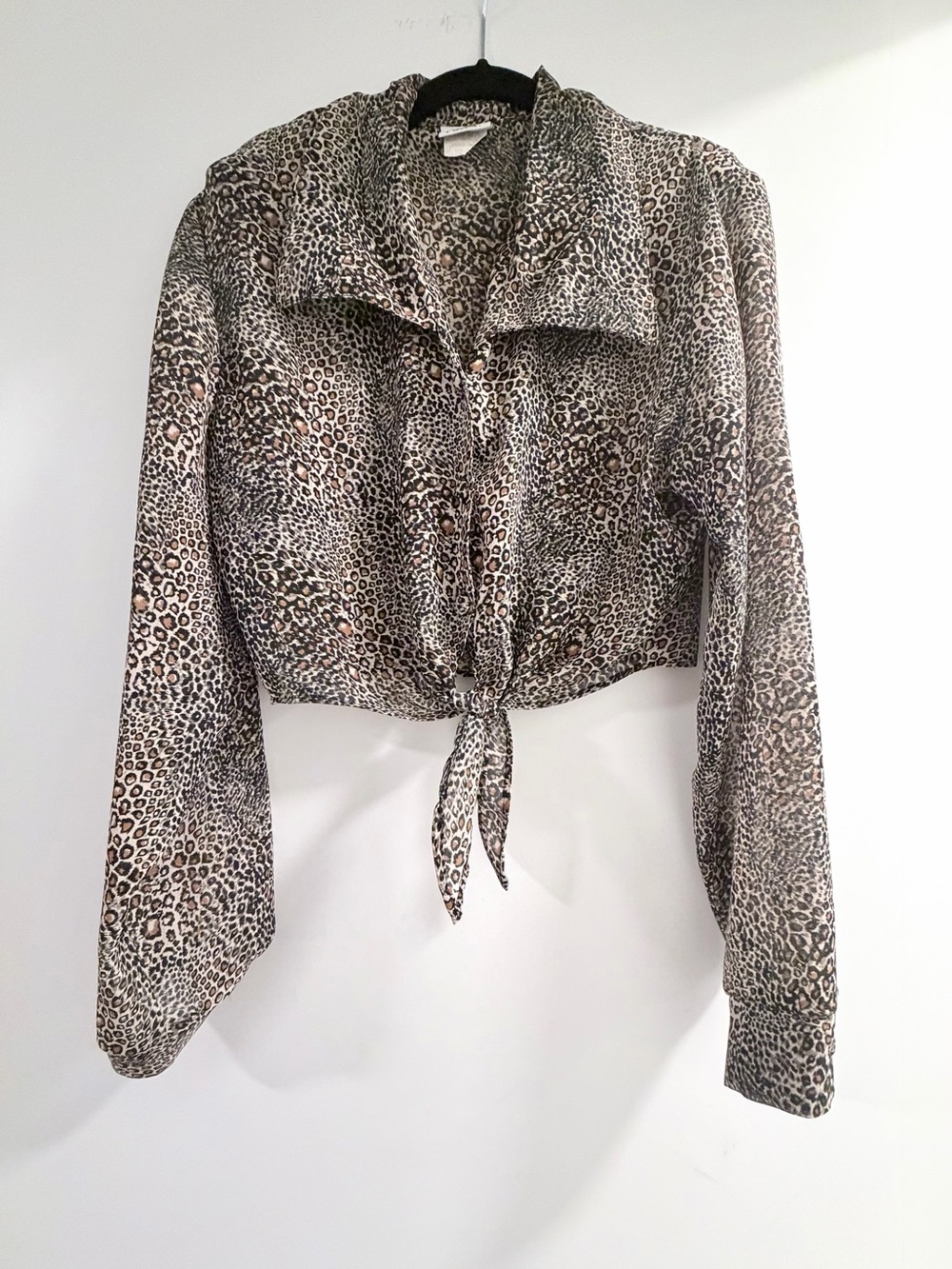 Vintage Leopard Print Tie-Front Blouse